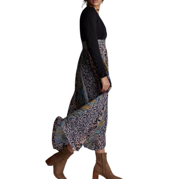 Anthropologie Floral Embroidered Deep V Neck Maxi Dress Floral Paisley Size 0 - Picture 3 of 12